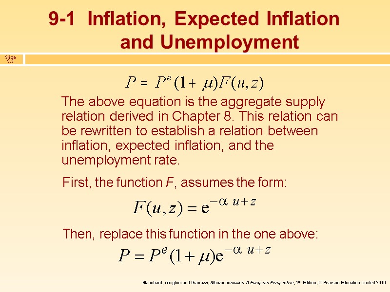 9-1  Inflation, Expected Inflation and Unemployment The above equation is the aggregate supply